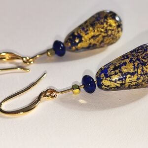 Elegant Gold and Blue Drop Earrings